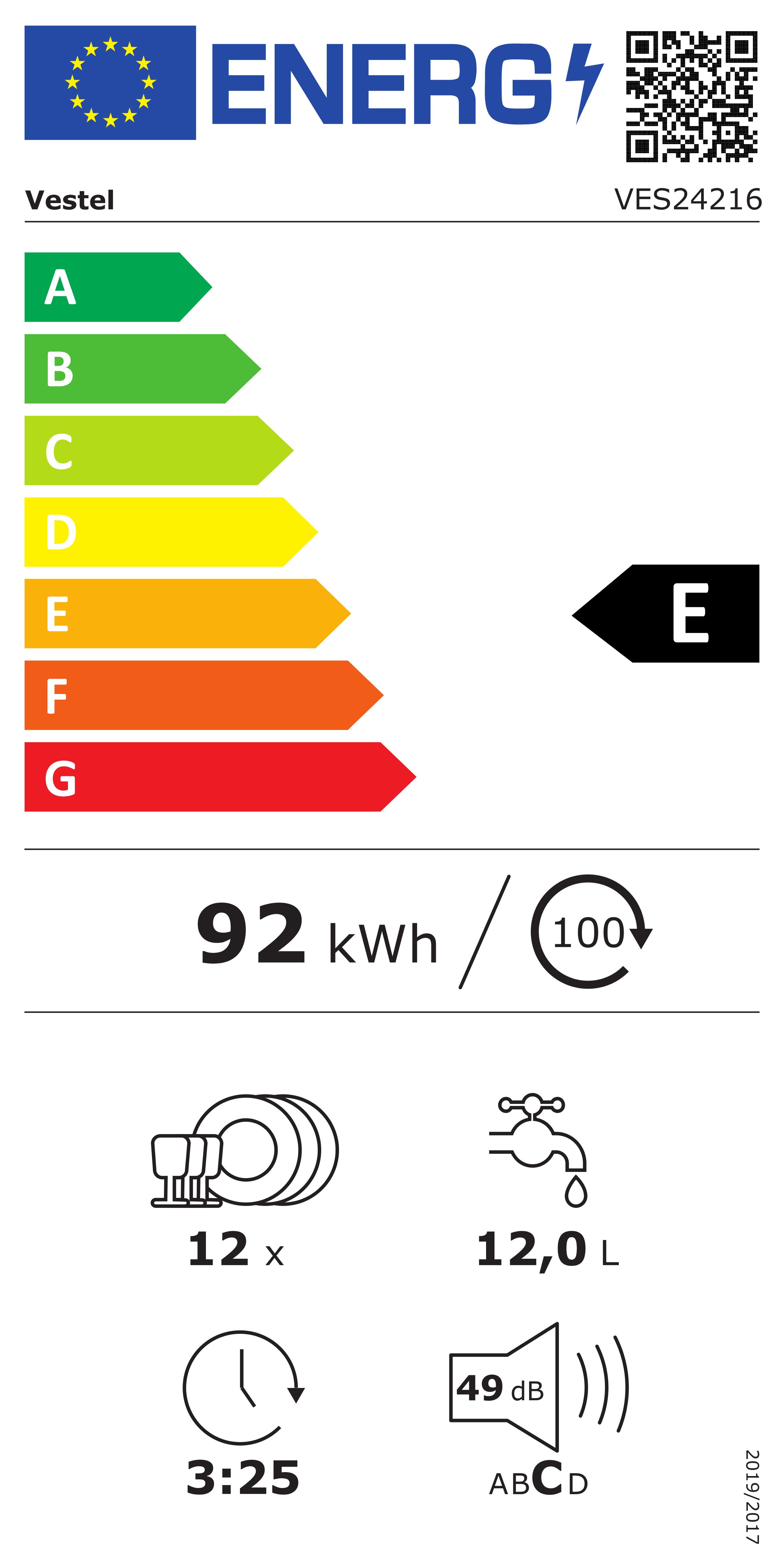 Vestel VES 24216 *E* Geschirrspüler 60 cm teilintegriert